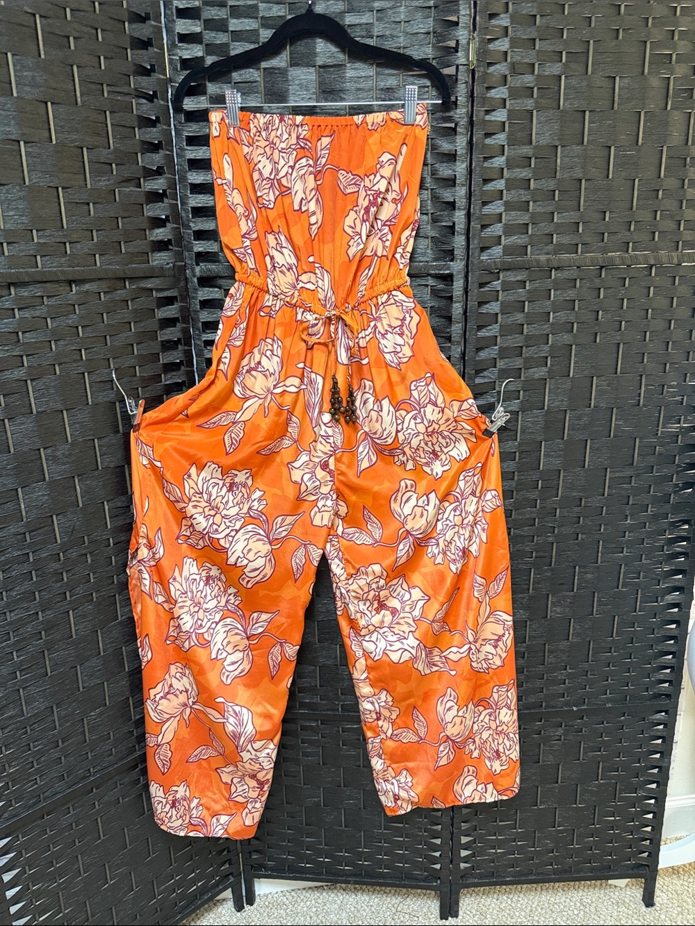 Orange Floral Strapless Jumpsuit